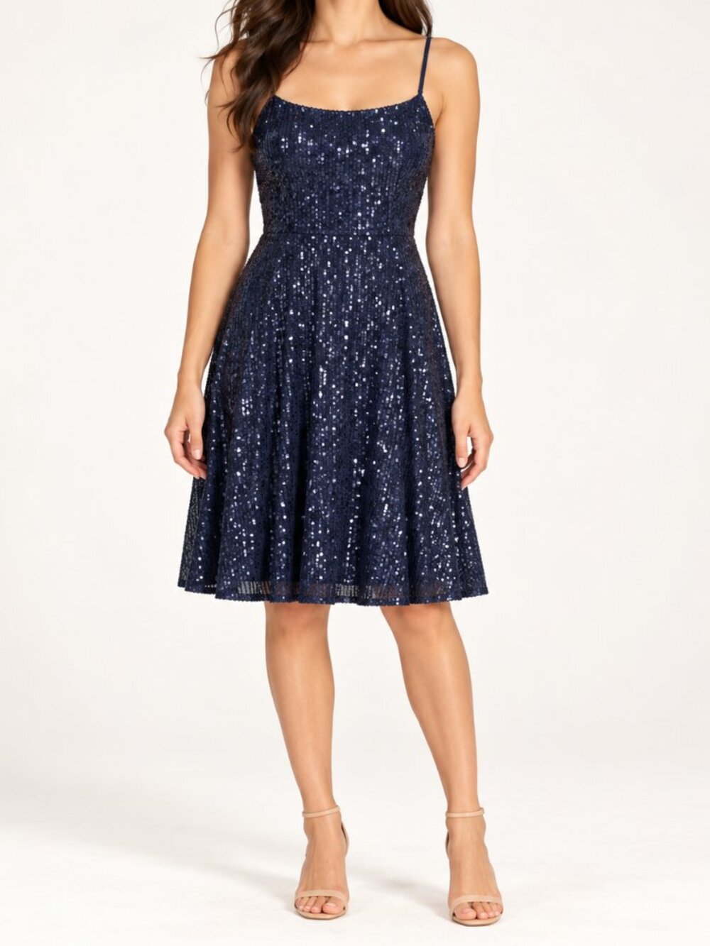 B Darlin Navy Sequin Lace-Up Back Midi Dress Size 5/6